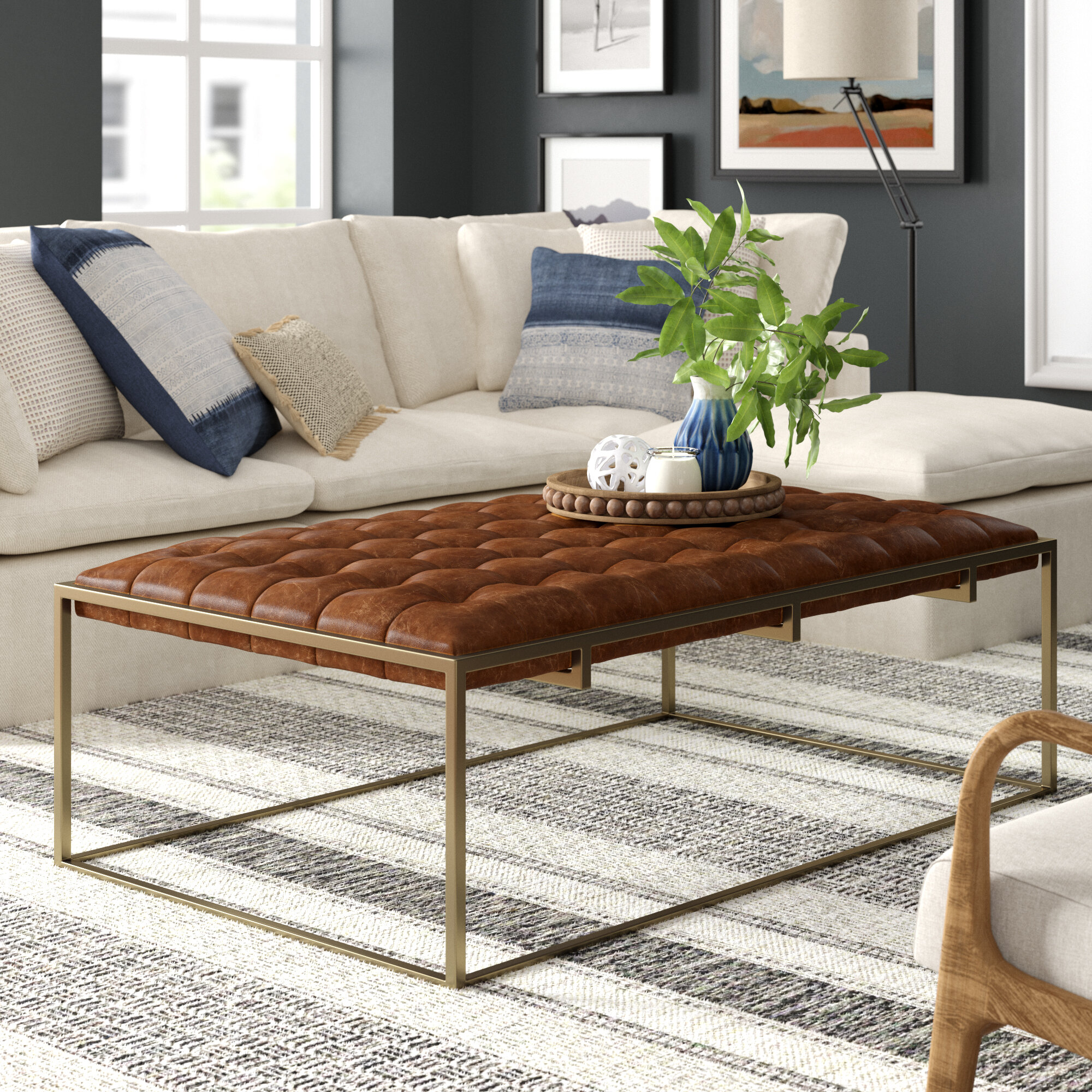 Tufted Coffee Table Rectangle : Square tufted ottoman coffee table